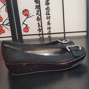 Stuart Weitzman Black/Turquoise  Wedge Heel